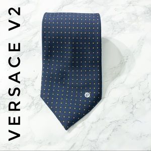 Versace V2 Blue Orange Polka Dot Silk Tie EUC